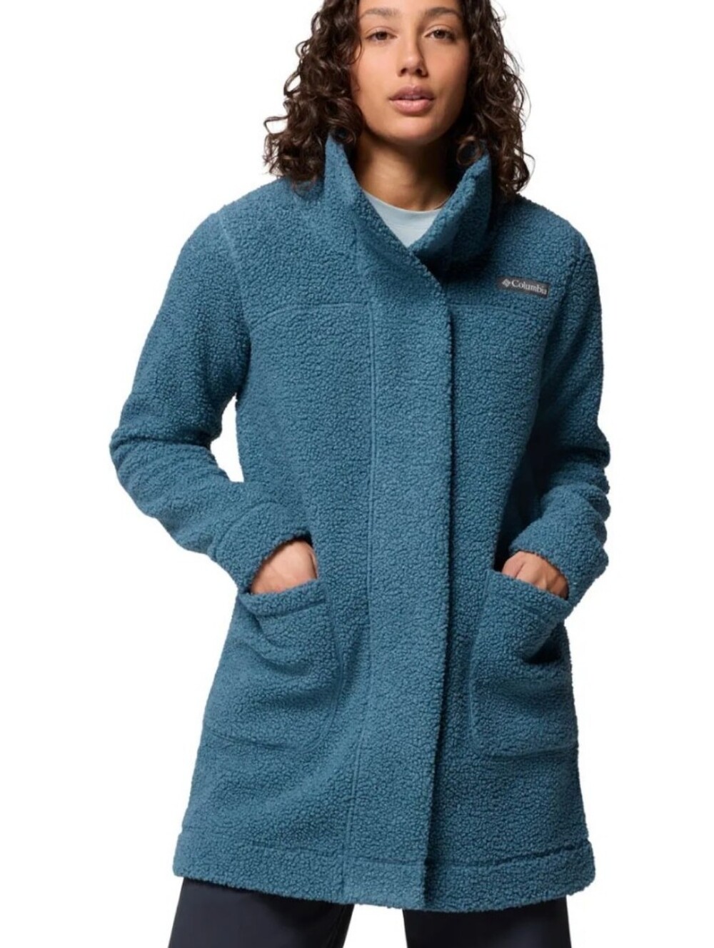 Columbia Women's Panorama Long Sherpa Fleece Jacket Teal Blue Size XXL